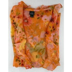 Wild Fable Ruffle Floral Orange Sheer Duster Cover Up Jacket Kimono Boho M